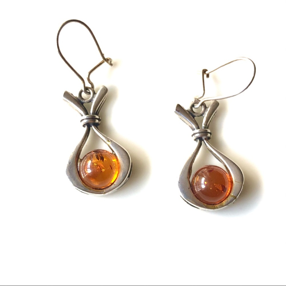 925 Silver and Amber Drop Earrings
